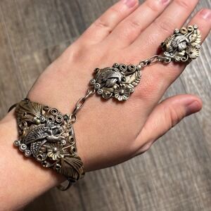 Harry B Yazzie Sterling Silver Navajo Eagle Slave Ring Bracelet Sz 6.5‑7